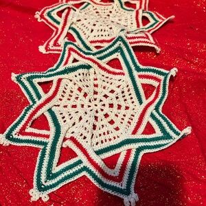 Two handmade Festive Crochet Star Doilies to add to your Christmas decor.